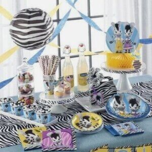 Bundle Zou Zebra Party Supply Plates, Napkins, Centerpiece, Treat Bags NEW